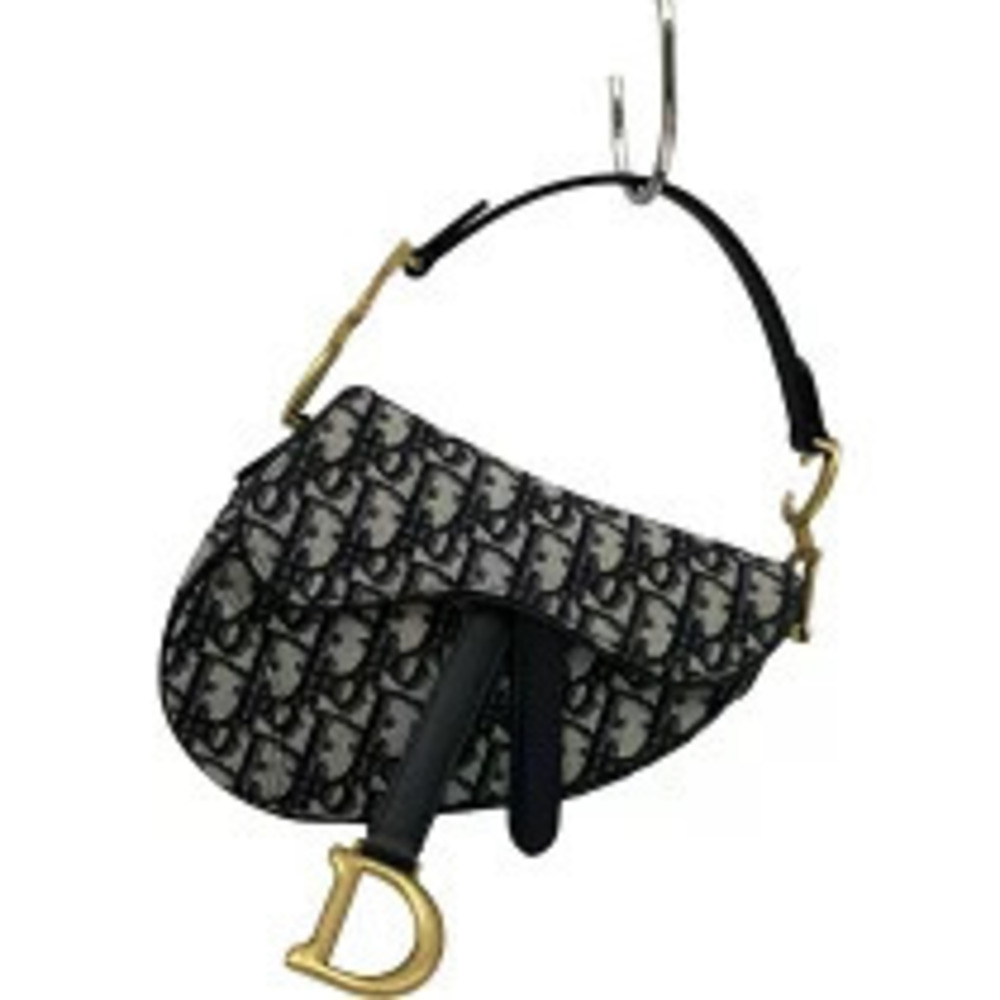 Christian Dior Saddle Bag Navy Blue Jacquard Handbag